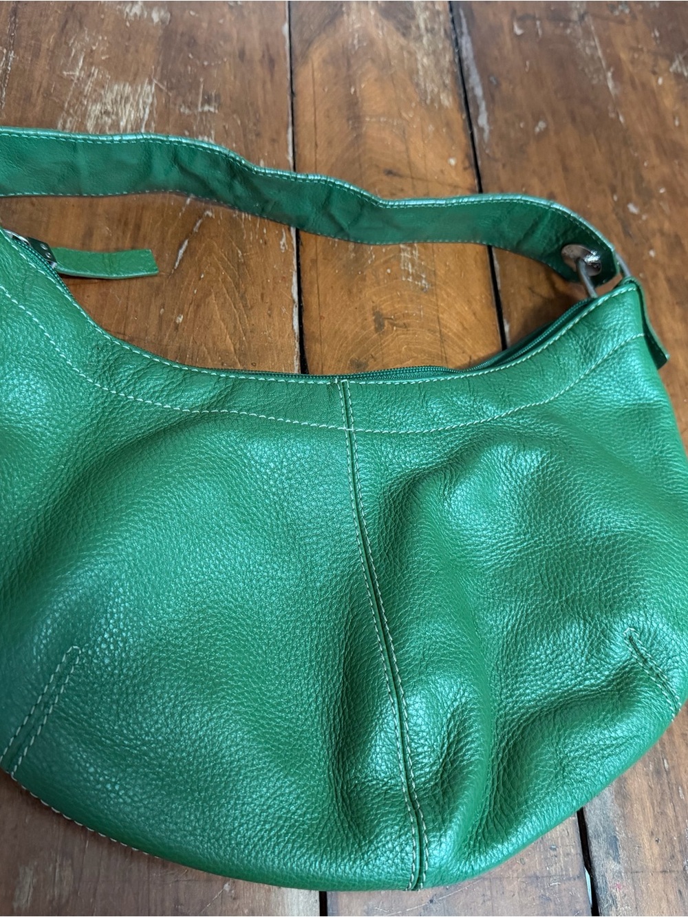 Vintage The Sak Y2K Green Leather Hobo Bag Heart Strap